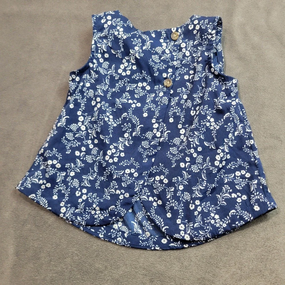 Old Navy Girls Navy Blue White Floral Sleeveless Button Back‎ Blouse 18-24M